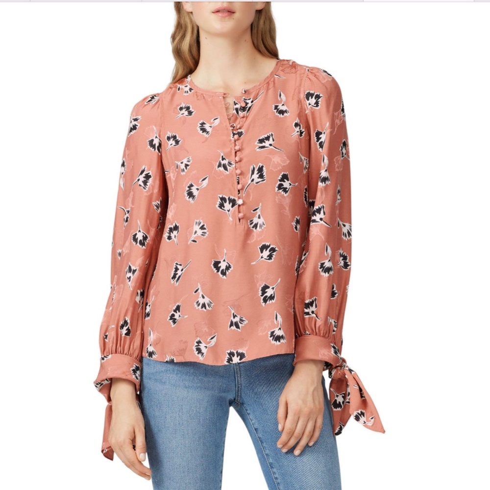 Rebecca Taylor Silk Blend Long Sleeve Pink Paintbrush Button Front Top, Size 2
